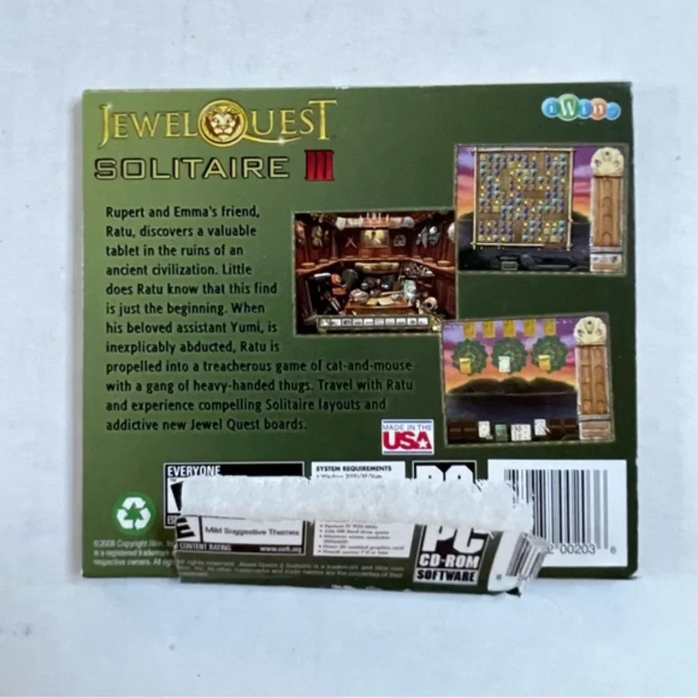 Jewel Quest Solitaire III Games PC Cd ROM Game E Everyone ESRB iWin Games 2008